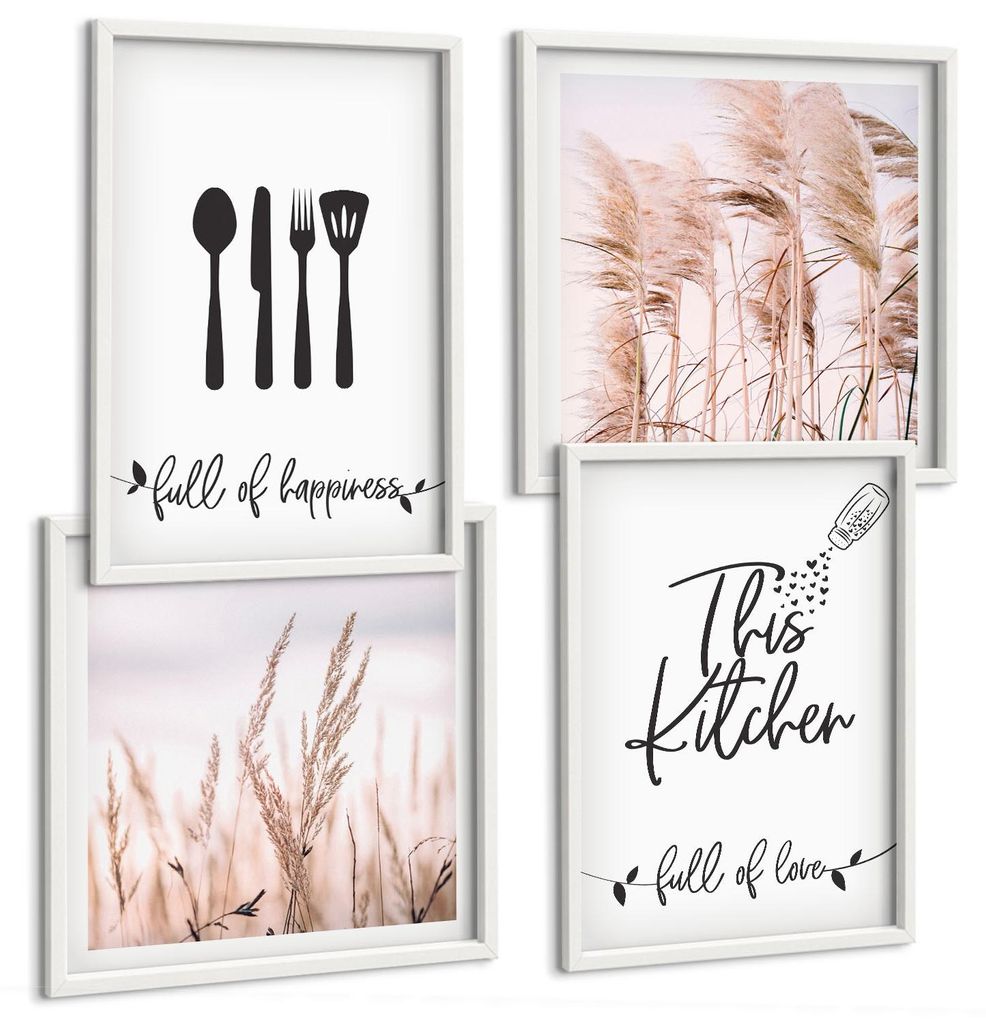 Bilder Set 4-teilig im Goldrahmen Rahmen – Wandbilder 4 Stück – gerahmte Poster für Wohnzimmer, Schlafzimmer und Flur – 50x50 cm - 40x60 cm...