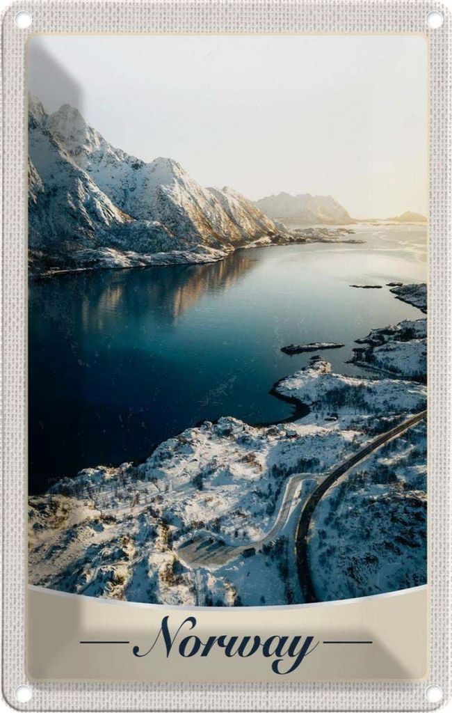 vianmo Blechschild 30x20 cm Norwegen Winterzeit Schnee Meer Bildmotiv Reisemotiv Abenteuer Reisen Urlaub