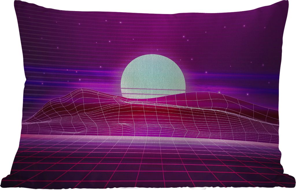 MuchoWow Outdoor Kissen - Spiele - Neon - Retro - Lila - Sonne - Spiele - 50x30 cm - Wetterfest - Lounge Kissen - Sofa kissen - Wohnzimmer Dekora...
