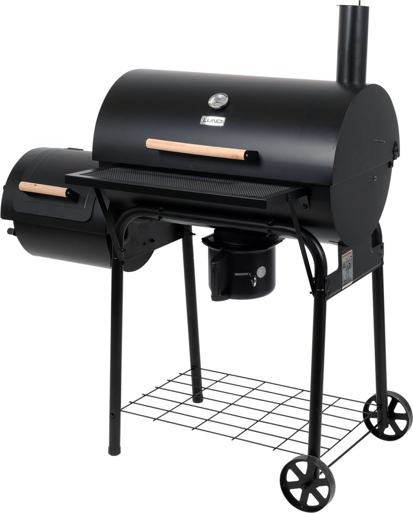 Holzkohlegrill 64 x 37 cm und Räucherofen mit Ablage, XXL Produktbild 