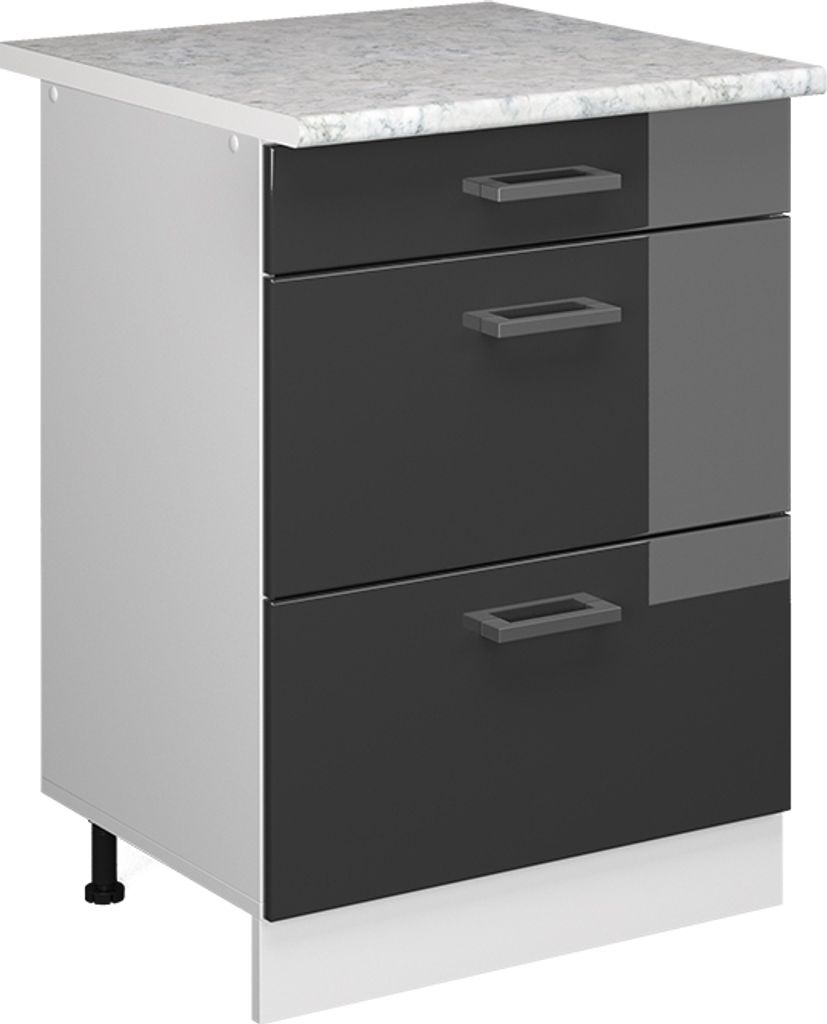 Unterschrank Vicco R-Line Anthrazit Hochglanz 60 cm mit Schubladen, Model 41768