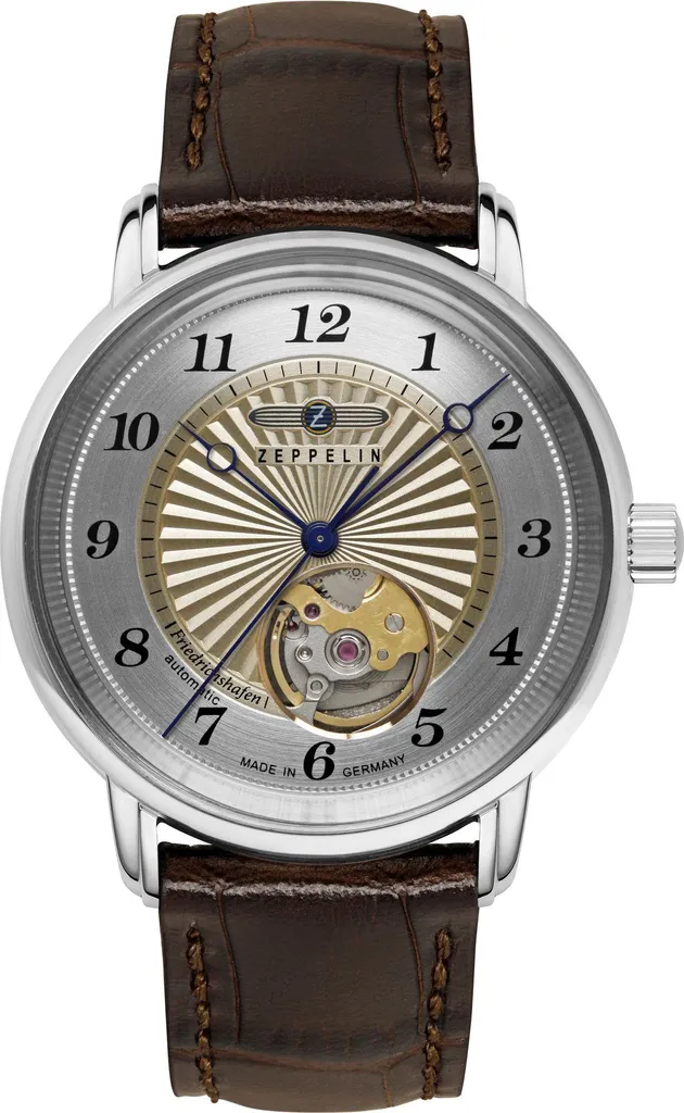 Montre Zeppelin Femmes 8567-5 Cadran Argent et Cuir Marron Style Vintage