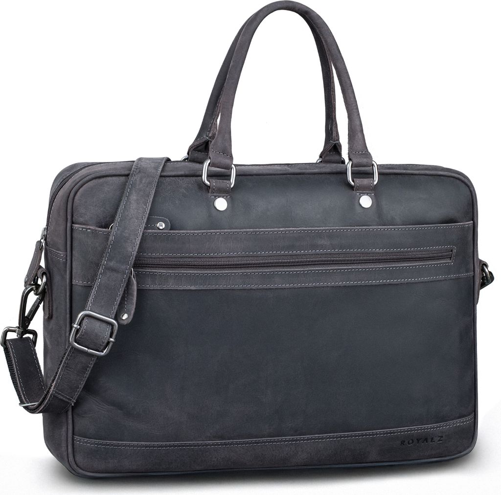 ROYALZ "Charleston" Echtleder Aktentasche Herren Umhängetasche Leder groß modern - Business Laptoptasche 14 - 15.6 Zoll Ledertasche als Henkeltas...