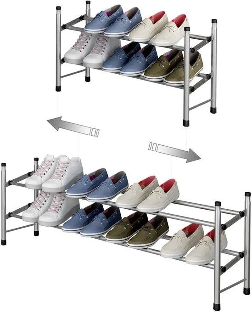 Petit meuble à chaussures 2 niveaux, longueur ajustable de 62 à 114 cm