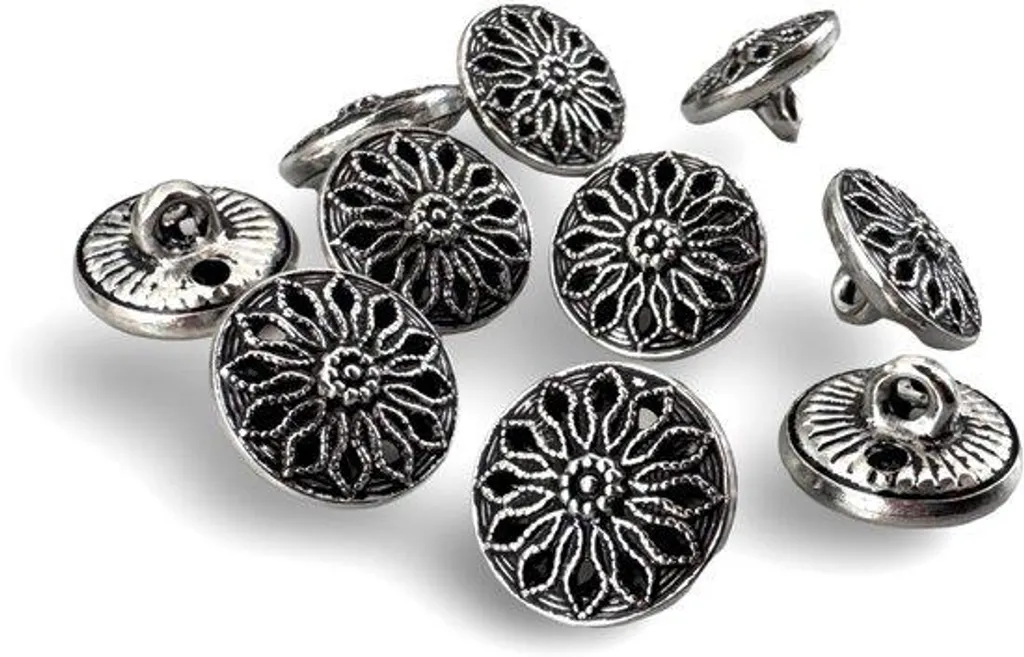 Lot de 10 boutons de cheminée anciens en métal argenté de 14 mm