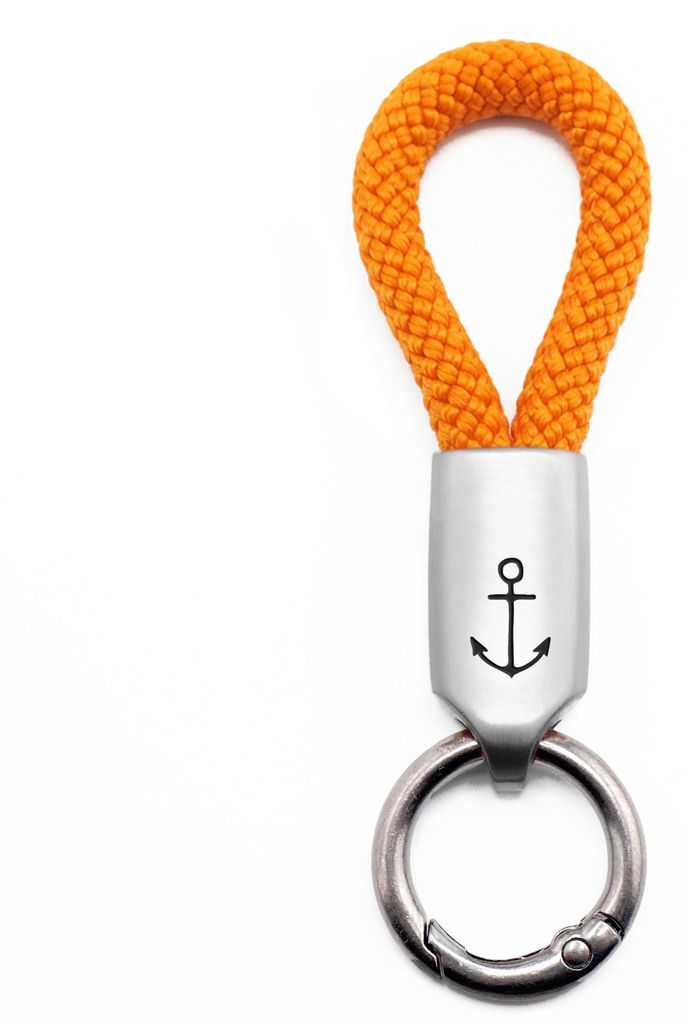 GIPFELWELLE Handgemachter Edelstahl Schlüssel Anhänger mit Gravur Kette Ring Paracord 6 mm Segeltau, Damen Herren, Anker, Orange, Silber