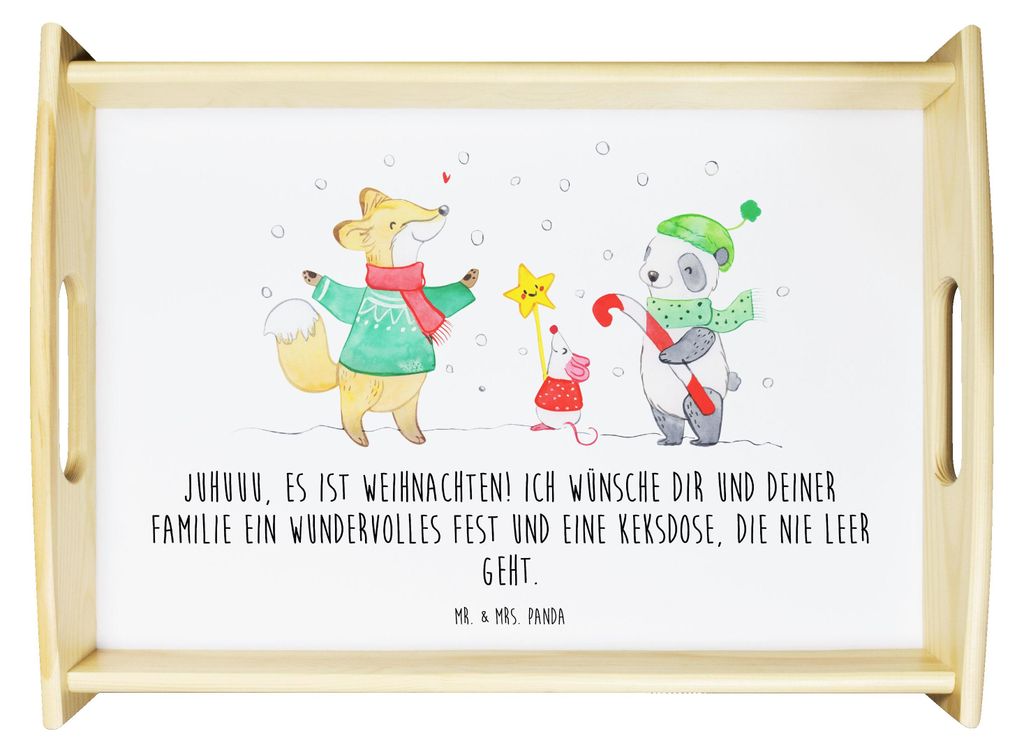 Mr. & Mrs. Panda Tablett Winter Weihnachtsfreude - Weiß - Geschenk, Weihnachtsbaum, Heiligabend, Tannenbaum, sofatablett, Weihnachten, holz servie...