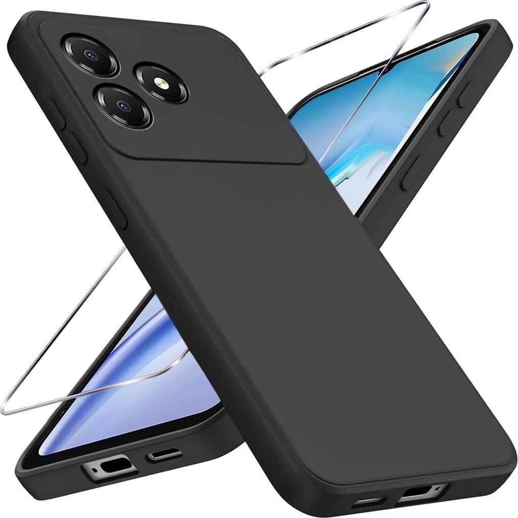Für ZTE Blade A36 Silikon TPU Schutz Handy Hülle Schwarz + 9H Hart Glas