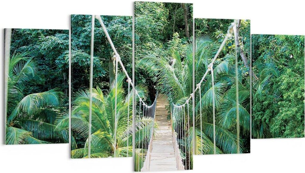 Bild auf Leinwand - Leinwandbild - 5 Teile - Tropen Dschungel Brücke - 160x85cm - Wand Bild - Wanddeko - Wandbilder - Leinwanddruck - Bilder - Wan...