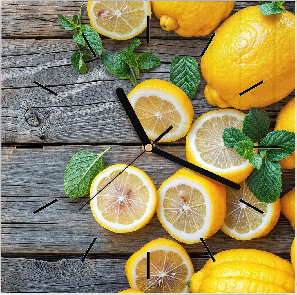 Wanduhr aus Glas mit Motiv Lemon Fresh- 30 x 30 cm - inkl. Aufhängesystem