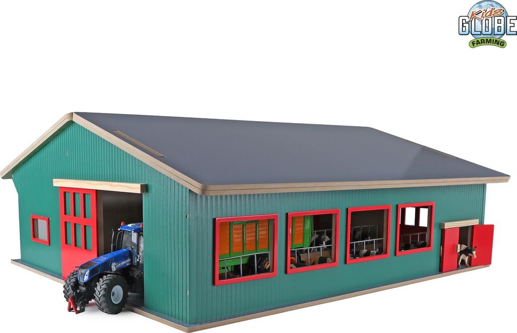 Kids Globe Farming Viehstall (bewegliche Türen, abnehmbares Dach,1:32)