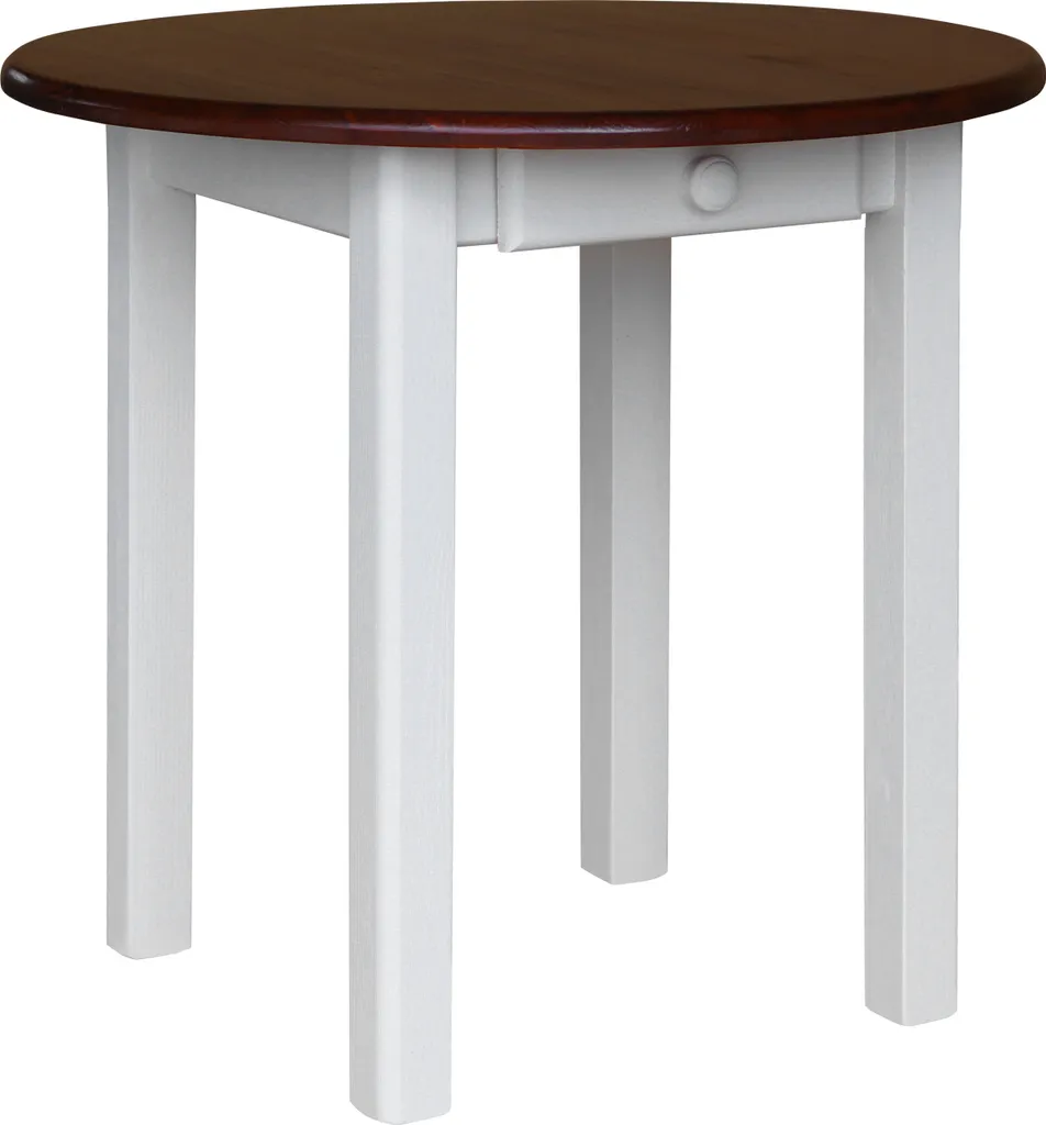 Tavolo Rotondo Pino Massiccio 90 cm Bianco/Calvados con Cassetto