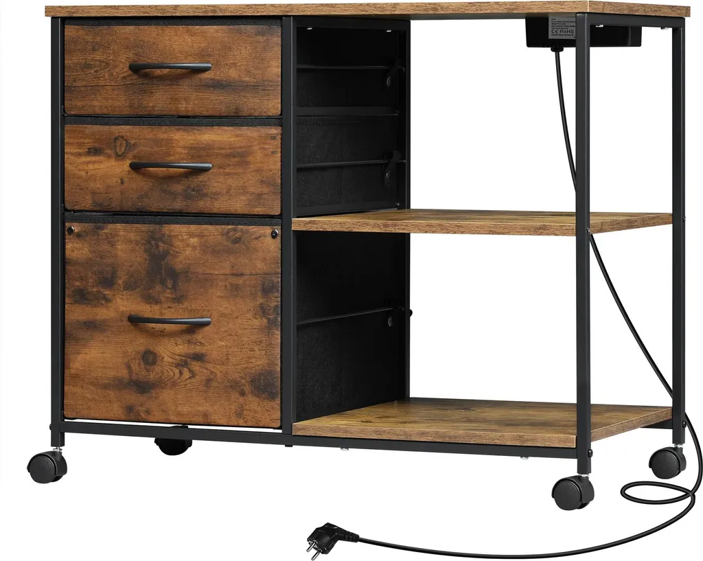Station de charge et meuble de bureau en bois de pin gris 80x66x40 cm