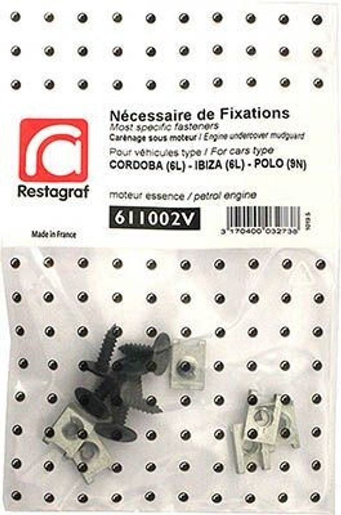 12x RESTAGRAF Halteclipsatz Karosserie 611002V Motorraum unten für VW POLO (9N)
