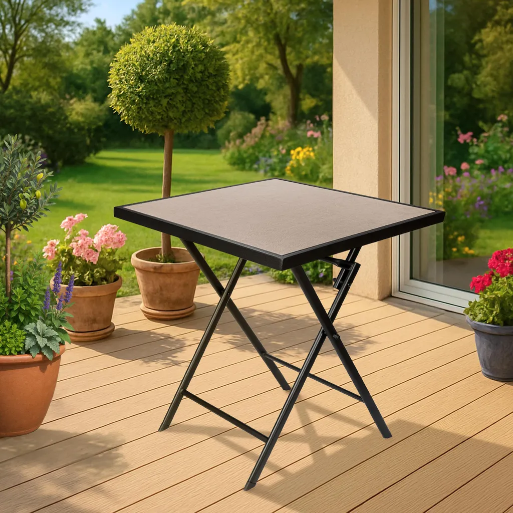 Table de jardin résistante aux intempéries 58x58 cm Bergamo métal beige - 9