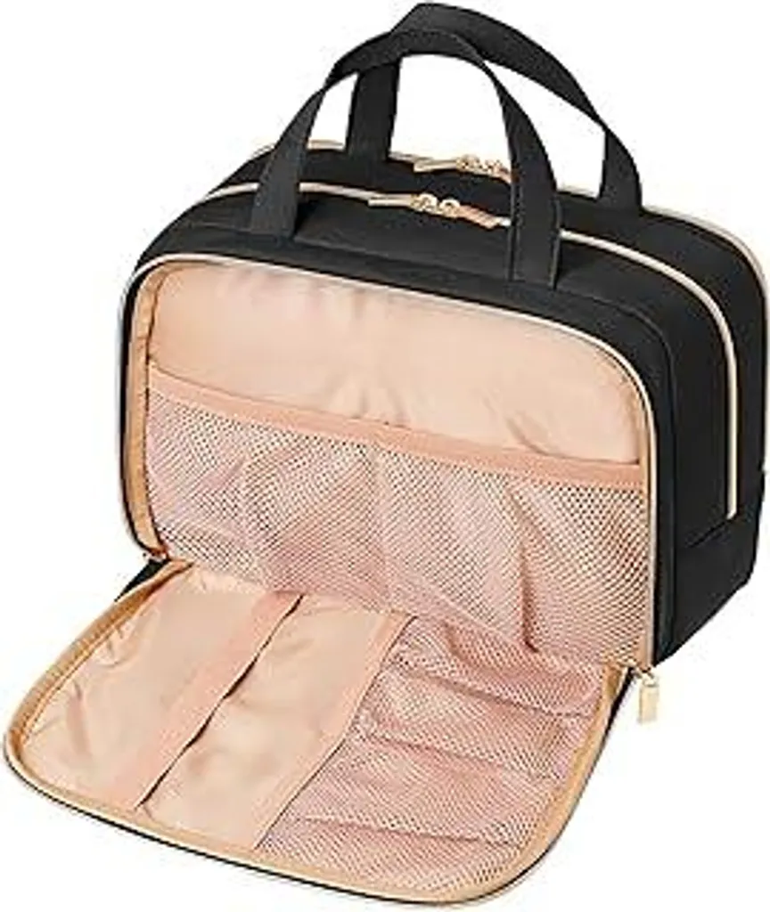 Lifewit Borsa da viaggio da donna, 10 L Grande borsa da toilette idrorepellente con scomparto impermeabile, borsa da trucco portatile Organizer per trucchi, accessori, shampoo, articoli da bagno, uso quotidiano, nero