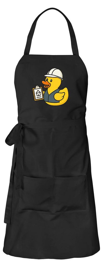 Huuraa Schürze Quietscheente Bauingenieurwesen Comic Gummiente Schwarz mit Taschen Baumwolle Kochschürze Geschenkidee