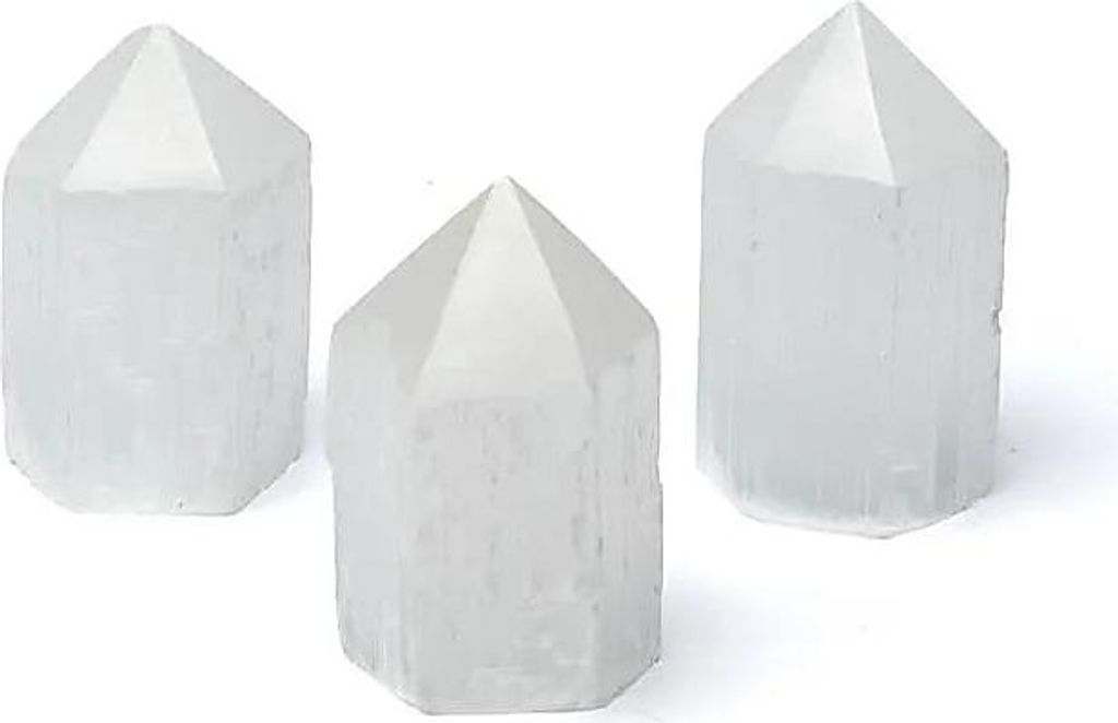 Selenit-Obelisk – ±6 x 35 x 3 cm. Packung mit 3 Stück – ± 6 x 3,5 x 3 cm