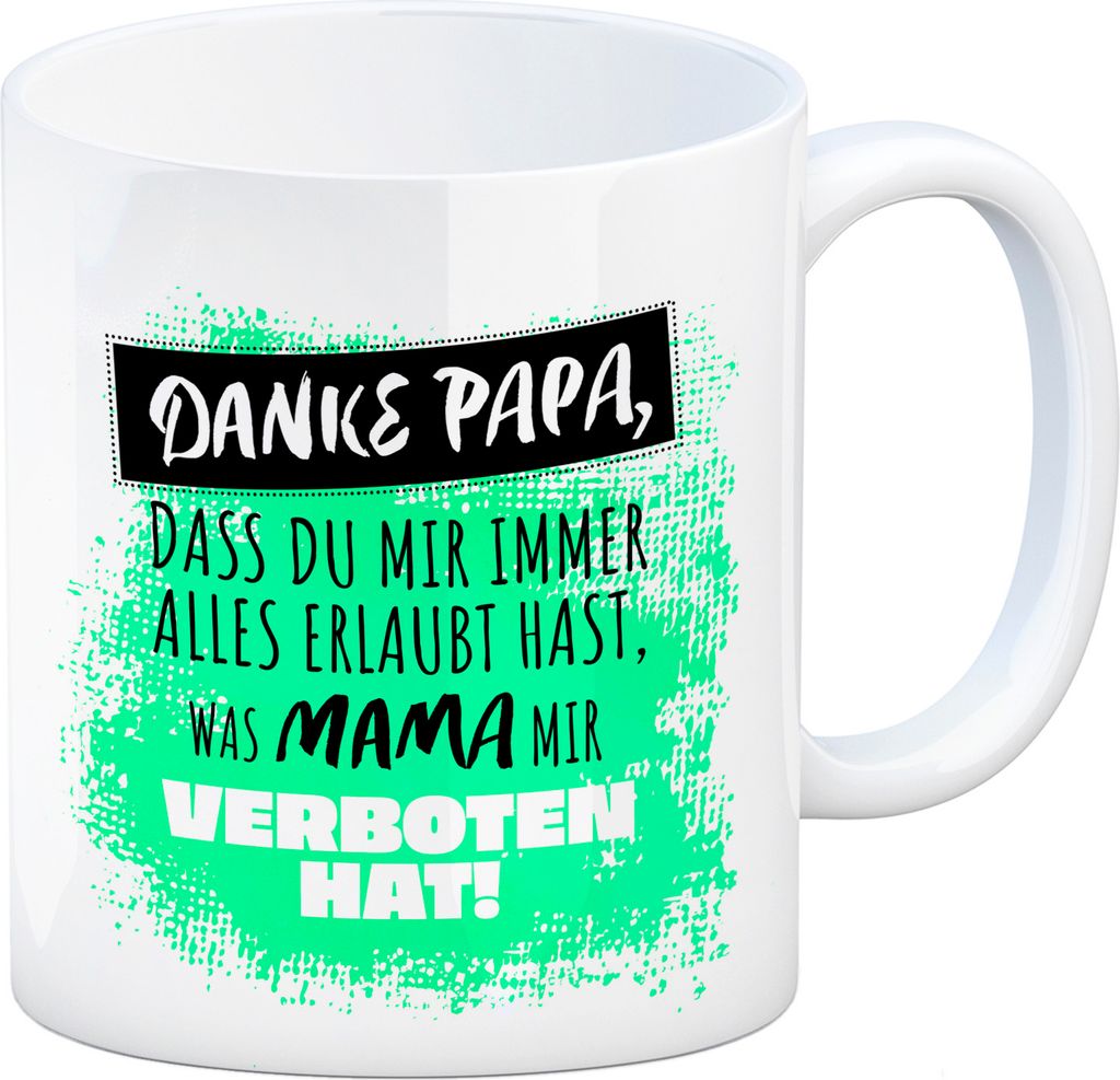 Danke Papa, ... Kaffeebecher in grün mit Spruch für den Vatertag