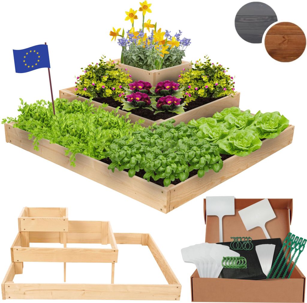 MODO24 Hochbeet Holz, Pflanzkasten, Massivholz, Kiefer, Kräuterbeet, Blumenkasten, Garten, Terrasse, 27x92x92 cm, Natur, ZP08