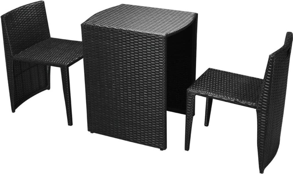 vidaXL 3-tlg. Bistro-Set mit Auflagen Poly Rattan Schwarz