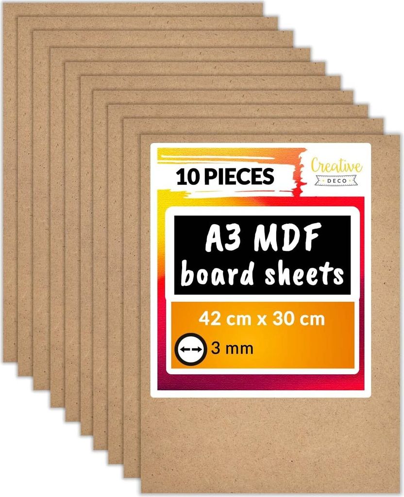 Creative Deco 10 x A3 MDF Platten | 420 x 210 x 3 mm | Dünne Holz-platten | Perfekt für Laser, CNC Router, Modellierung, Durchbrochenes, Laubsäge