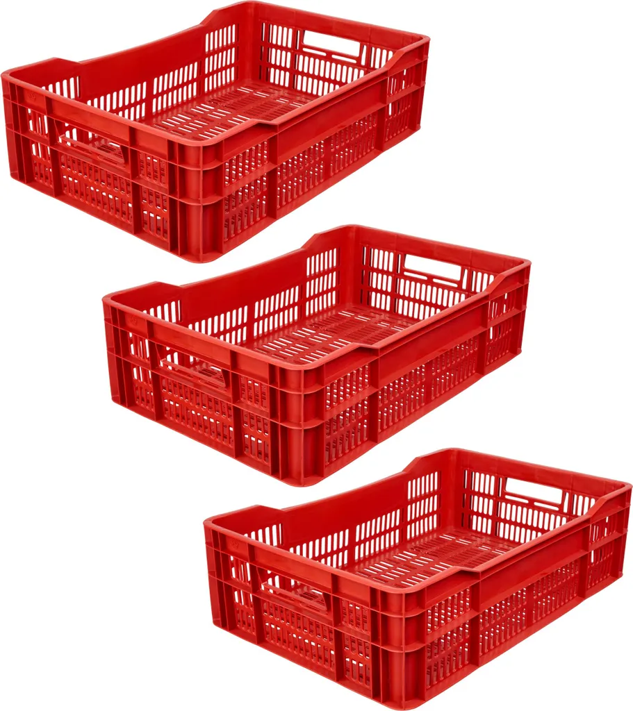 Caisse de Boulangerie Aérée 60x40 cm - Lot de 3 Bacs Euro Empilables Rouges