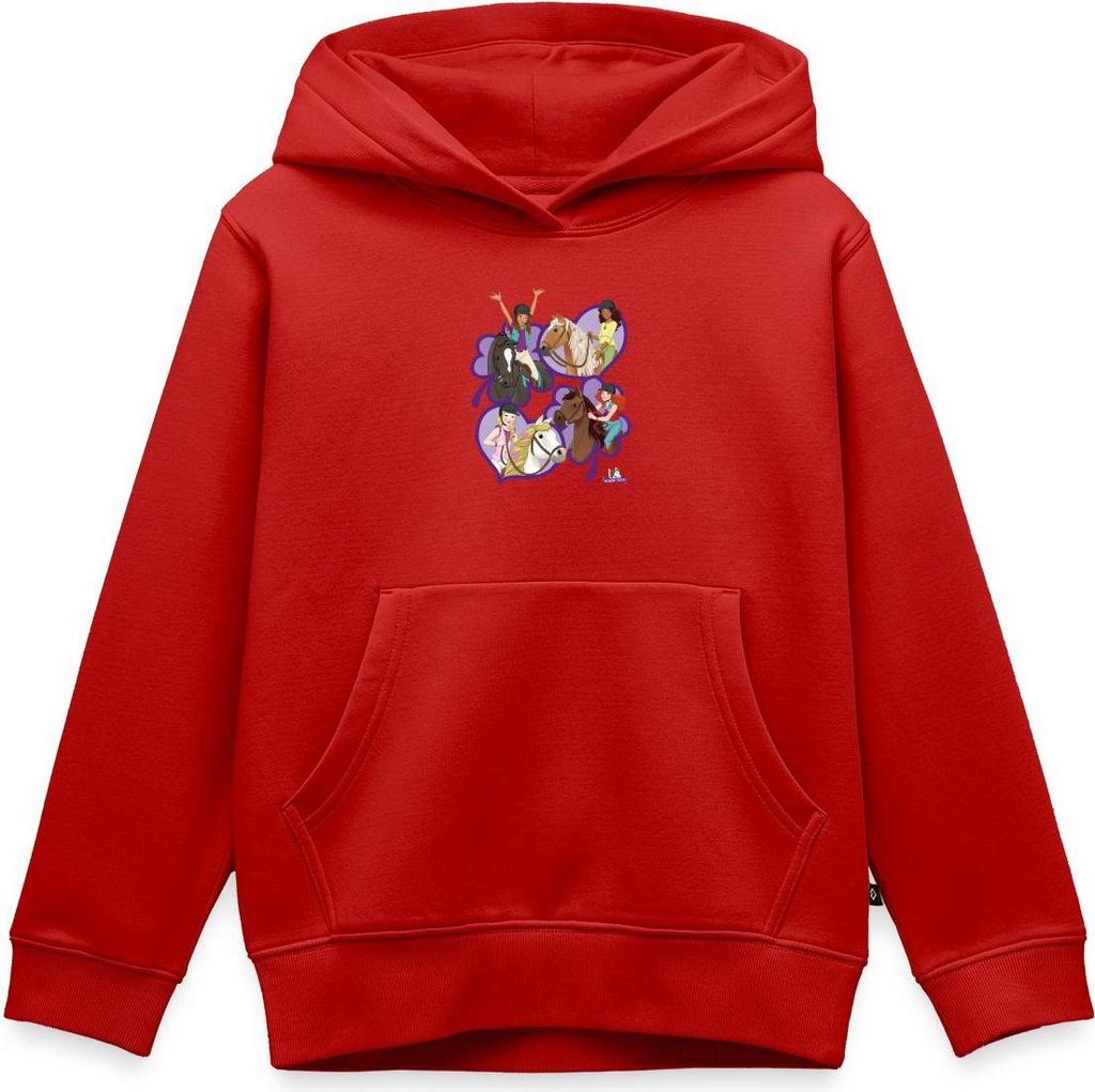 Spreadshirt Schleich Horse Club Sofia Lisa Hannah Sarah Herzen Kinder Premium Hoodie, 134/140 (8 Jahre), Rot