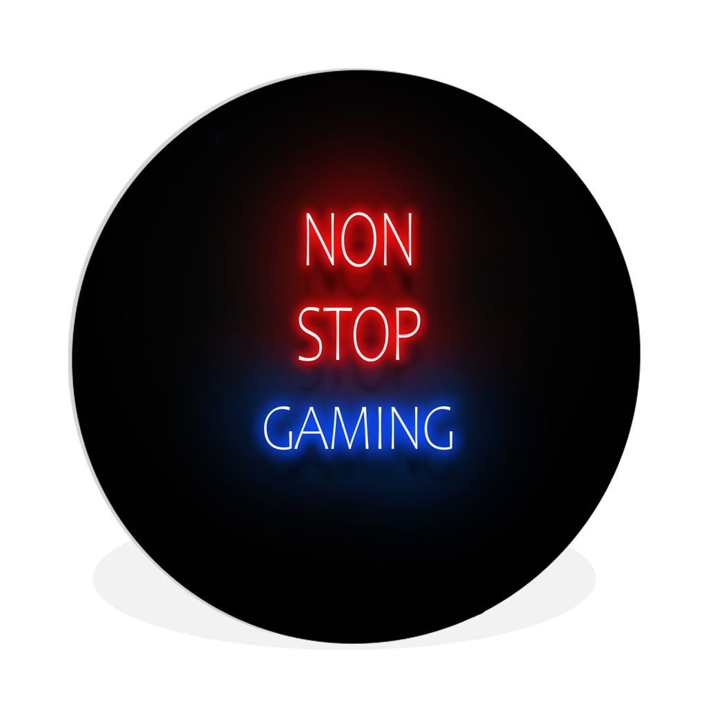 MuchoWow Rundes Wandbild - Runde Bilder Text - Spiele - Nonstop-Spiele - Neon - Schwarz Ø 30 cm Kreis Wanddekoration Kunststoff - Wandkreis - Wa...