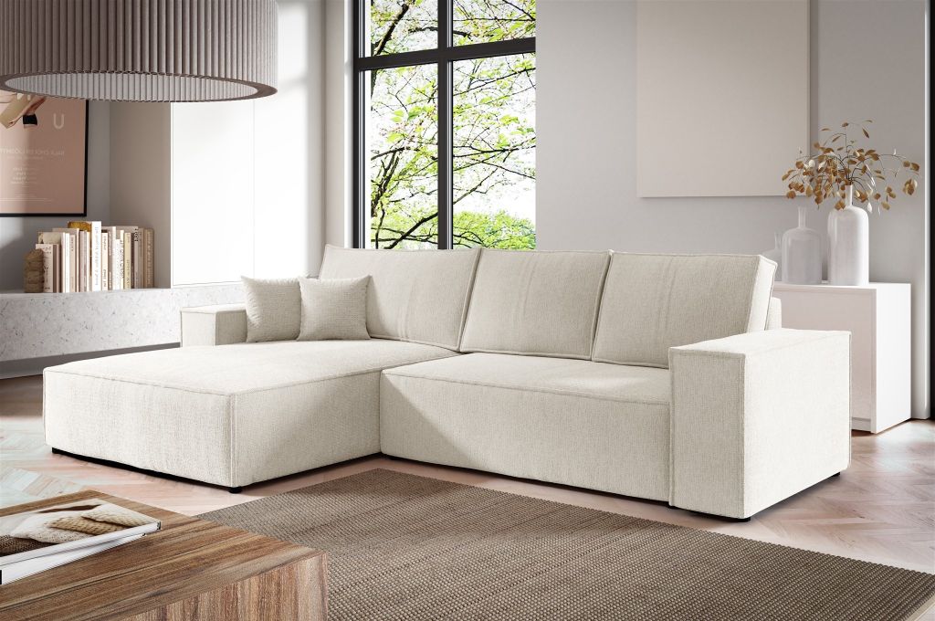 Ecksofa Schlafsofa LEVIO Stoff ARAGON Weiß Ottomane Links