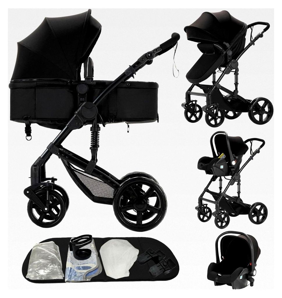 3-in-1 Kinderwagen, Kombikinderwagen Komplettset mit zwei umkehrbaren Schiebemodi und Ein-Klick-Faltdesign, Aluminiumlegierungsrahmen
