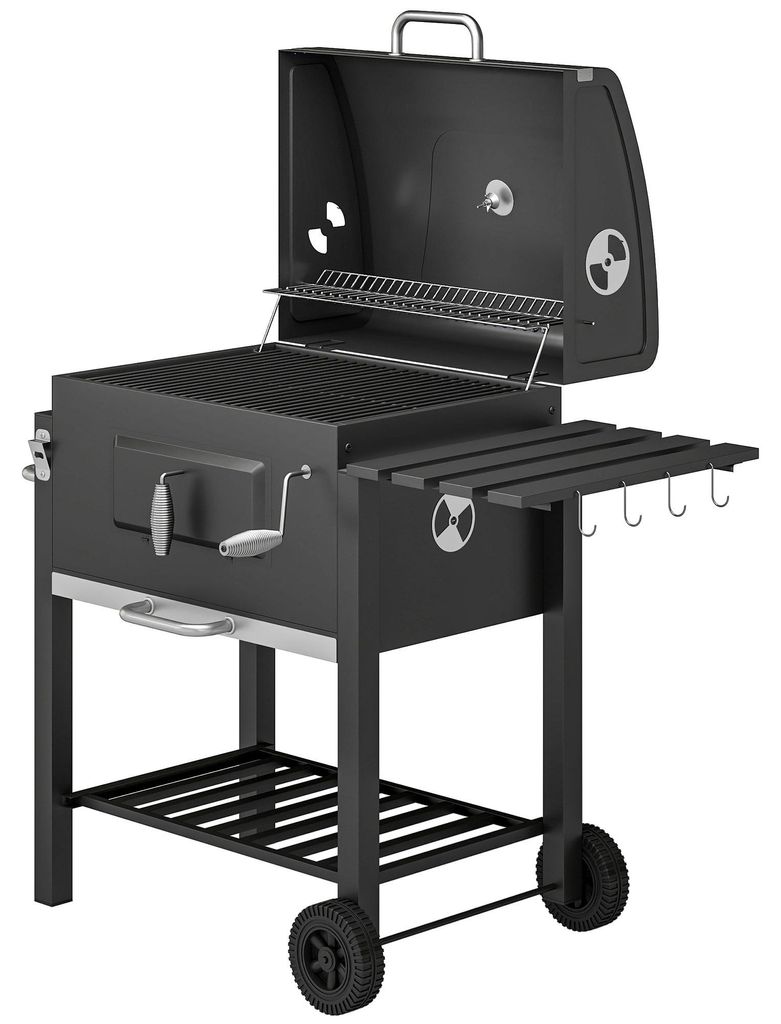 Outsunny: Houtskoolgrill, grillwagen, barbecue, houtskool, Productafbeelding 