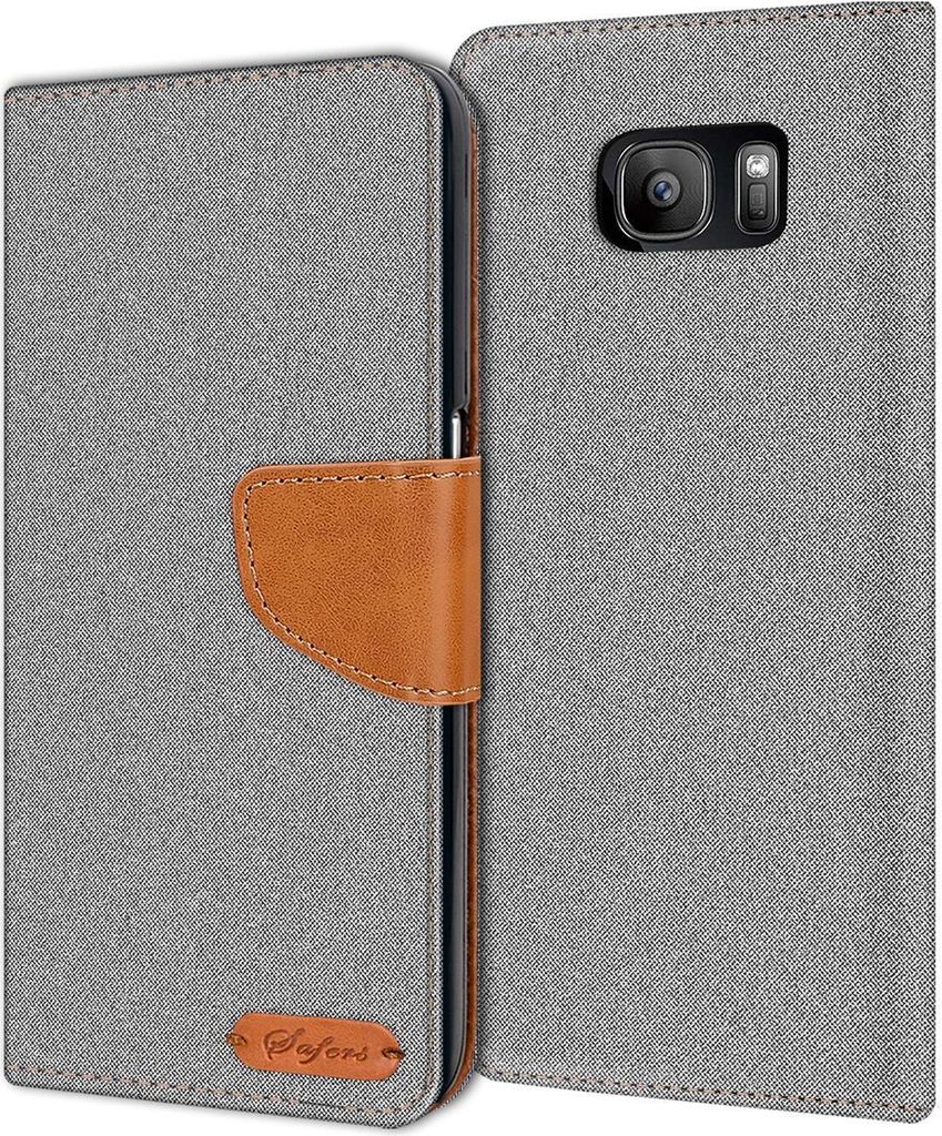 Conie Jeans Style Klapp Tasche für Samsung Galaxy S7 Kartenfach Hülle Rundumschutz in Grau