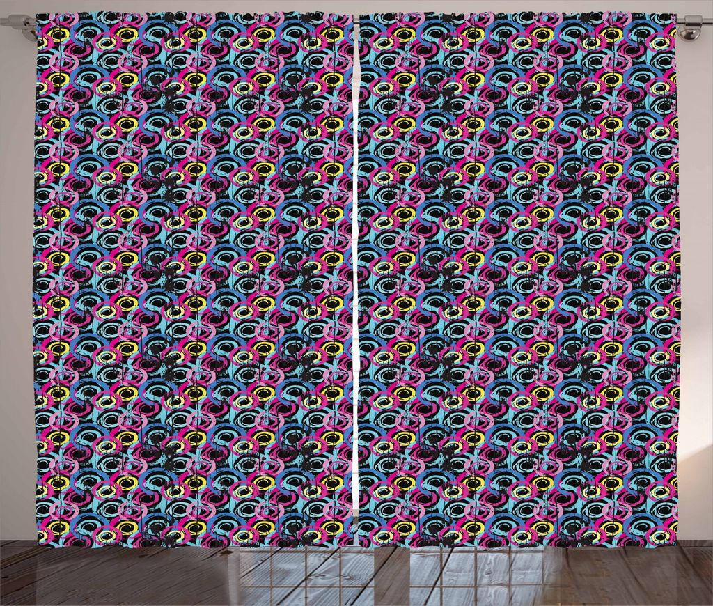 ABAKUHAUS Grunge Rustikaler Vorhang, Spiral Pinsel Graffiti, Wohnzimmer Universalband Gardinen mit Schlaufen und Haken, 280 x 245 cm, Mehrfarbig