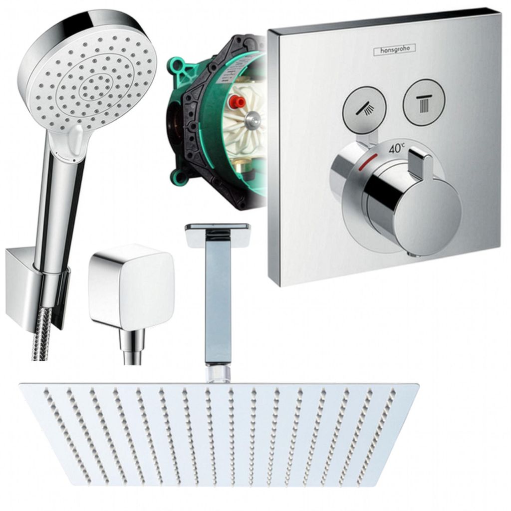 Hansgrohe und Jowi Unterputz Duschsystem ShowerSelect Thermostat, Unterputz Duscharmatur mit 360mm Kopfbrause, Deckenanschluss