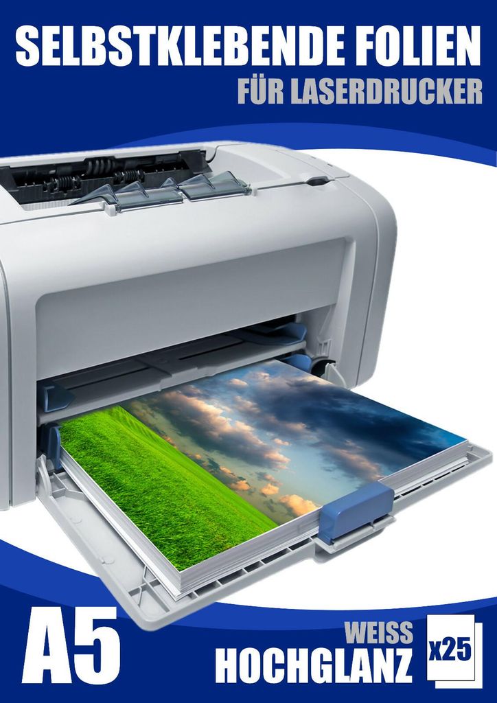 Folie Selbstklebend Weiss Hochglanz Laser DIN A5 25 Blatt Produktbild 