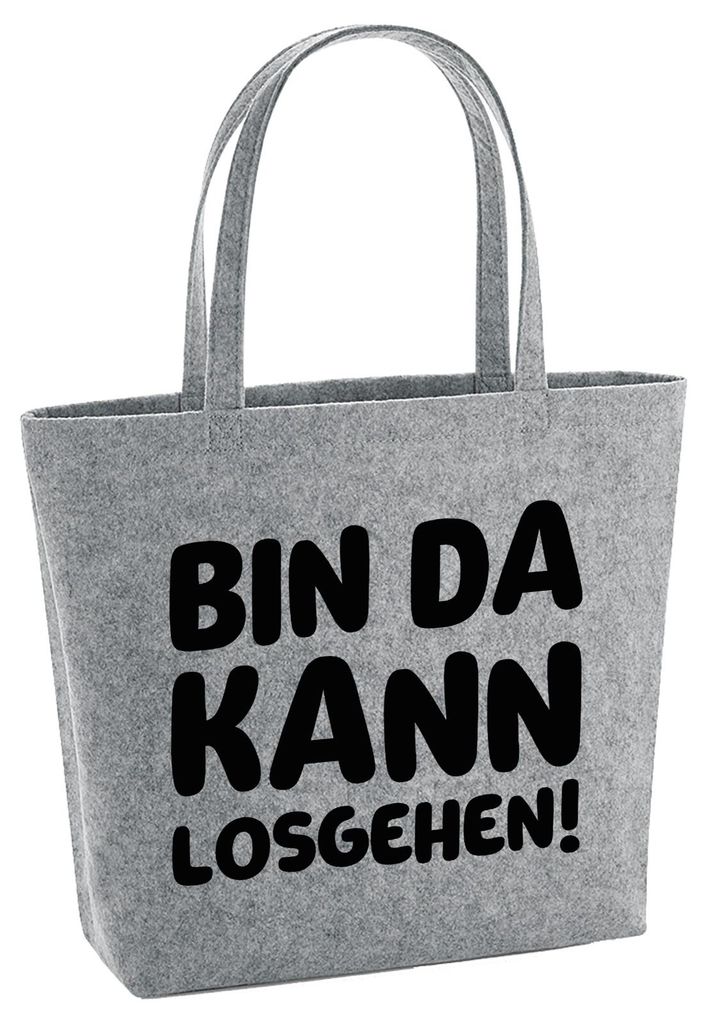 Huuraa Filzshopper Bin da kann losgehen 22 Liter Grey Melange Filztasche Geschenkidee