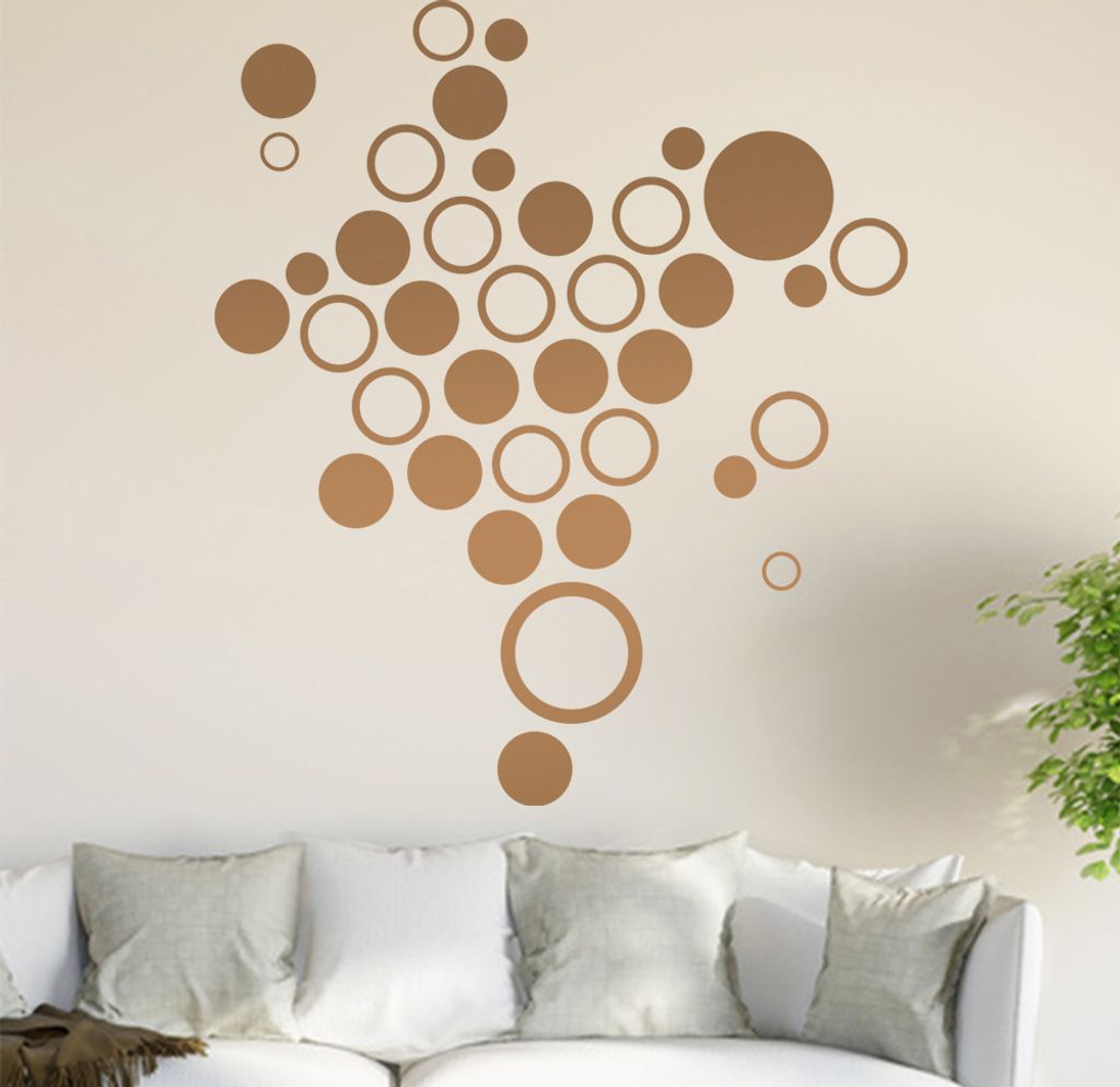 Retro Kreise Wandtattoo in 6 Größen - Wandaufkleber Wall Sticker - Dekoration, Küche, Wohnzimmer, Schlafzimmer, Badezimmer
