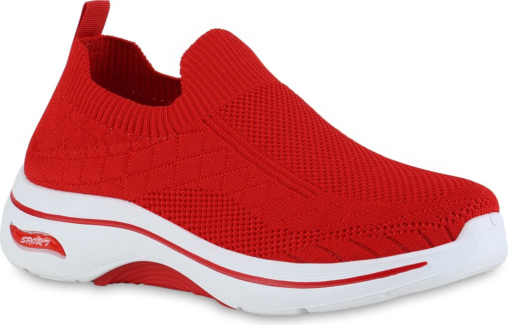 VAN HILL Damen Slip Ons Sportschuhe Sportliche Strick Profil-Sohle Schuhe 841625, Farbe: Rot, Größe: 38