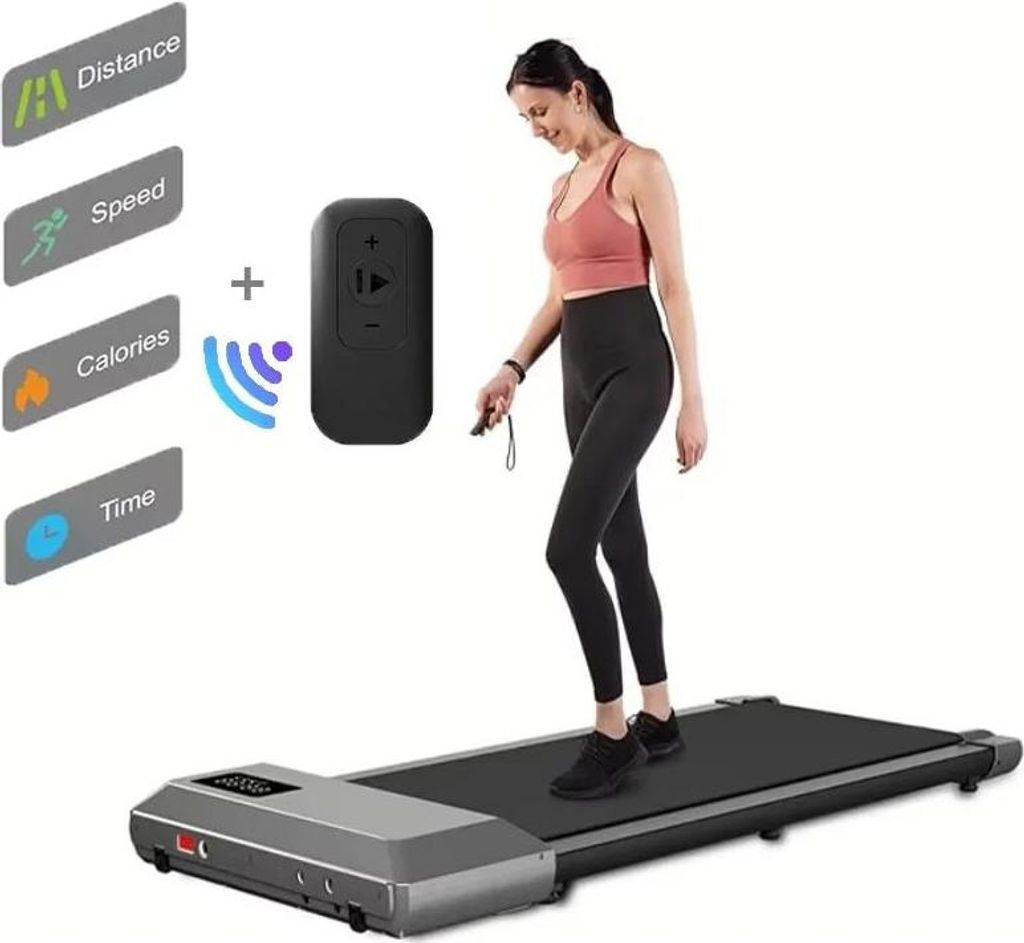 Walking Pad Laufband - Untertisch-Laufband - 2,5 PS 1800 W, 4 km/h, Bluetooth & App, Leise <45 dB, Lauffläche 90 cm, Max 113 kg - Braun