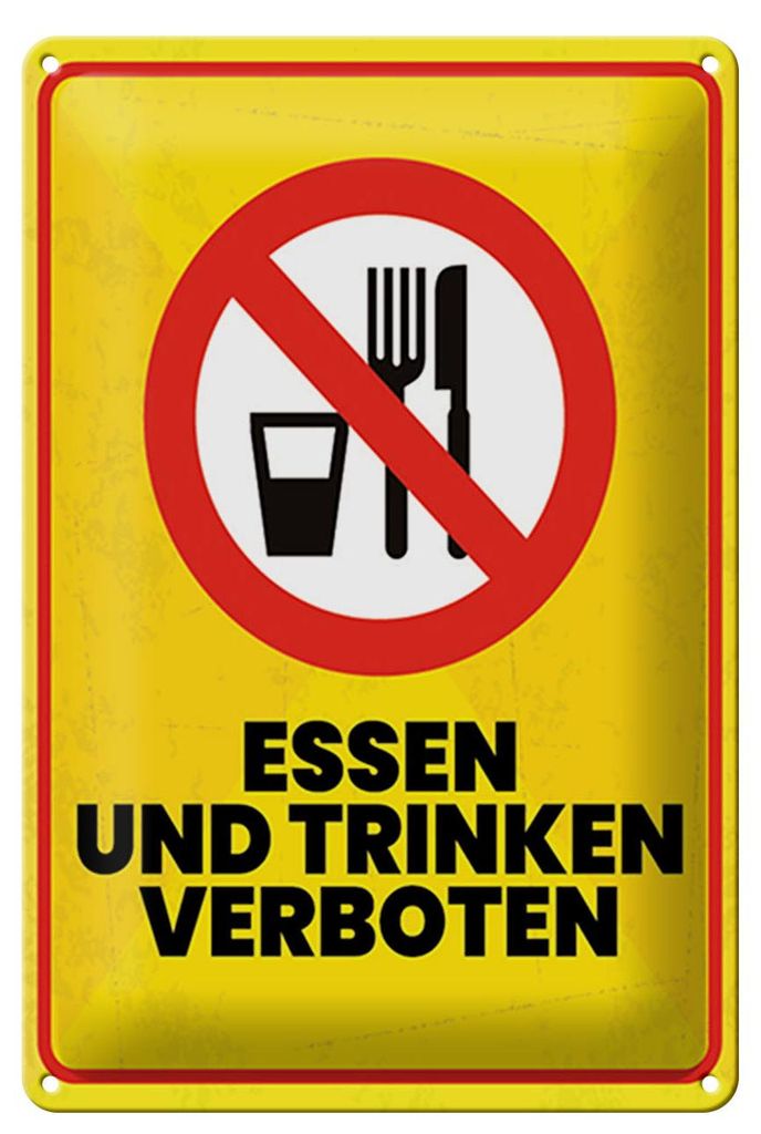 Blechschild Hinweis 12x18 cm Essen und Trinken Verboten Schild