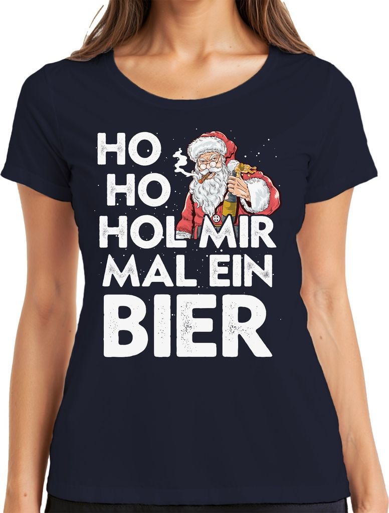 Ho Ho Hol Mir Mal Ein Bier Weihnachtsmann - Santa Weihnachtsgeschenk Christmas Damen T-Shirt, Navy, XXL