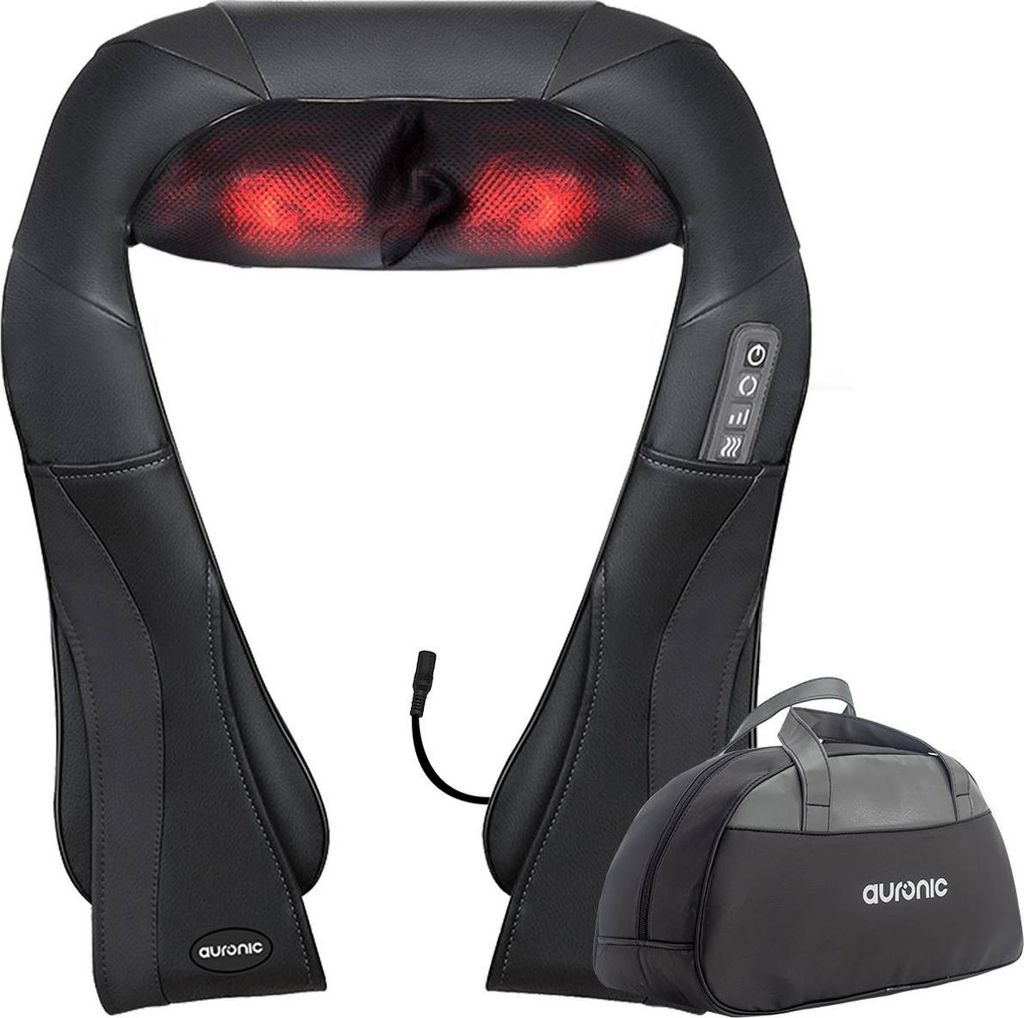 Auronic Shiatsu Massagekissen - Elektrisches Nackenmassagegerät - Infrarot - Inklusive Tragetasche - Nacken und Schulter - Massagegeräte - Schwarz