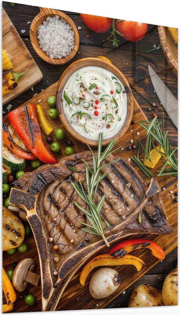 Glasbild 40x60cm in XXL für Wohnzimmer, Schlafzimmer Motiv Grillmahlzeit