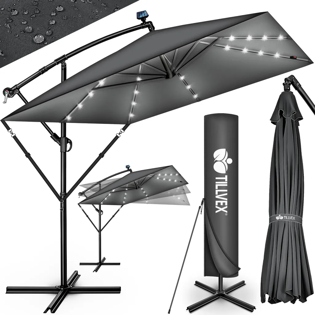 tillvex Ombrellone Antivento 330cm LED Solare - Ideale per Bambini