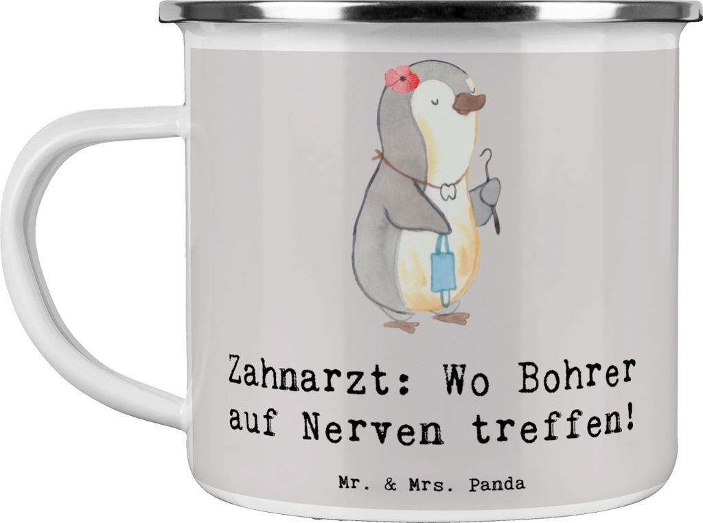 Mr. & Mrs. Panda Teetasse Zahnarzt Nerven - Grau Pastell - Geschenk, Pott, Berufsliebe, Teebecher, Beruf, Spruch, Emaille Becher, Präzision, Beruf...