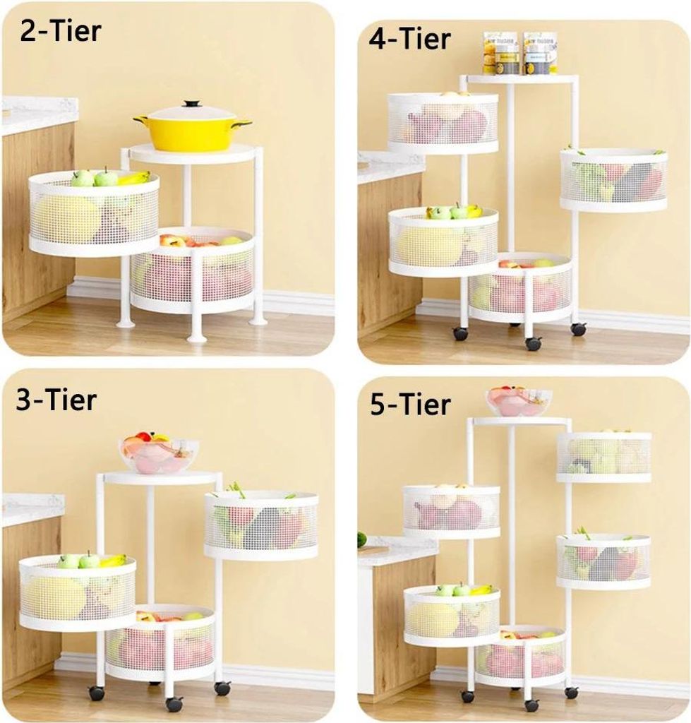 Küchenregal - Drehbares Korbregal - 360° Rotierbar - Metall - Abnehmbare Körbe - Für Obst & Gemüse - XXL - Hellgrün