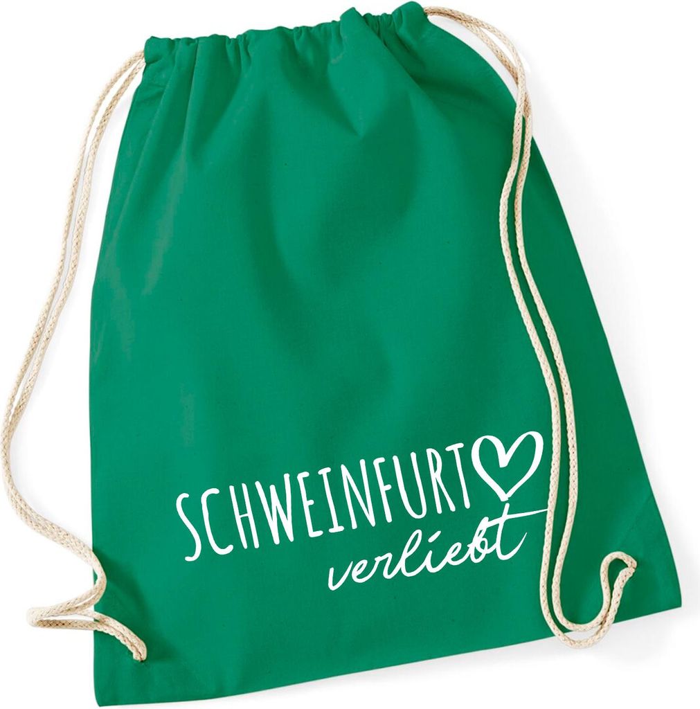 Huuraa Turnbeutel Schweinfurt verliebt 12 Liter Kelly Green Baumwolle Rucksack Geschenkidee