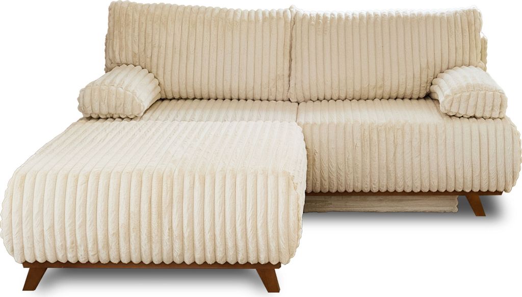 Best Möbel Cristal - 3-Sitzer Sofa - Schlaffunktion und Bettkasten und großer Sitzsack - Großer geripptem Cord , Beige
