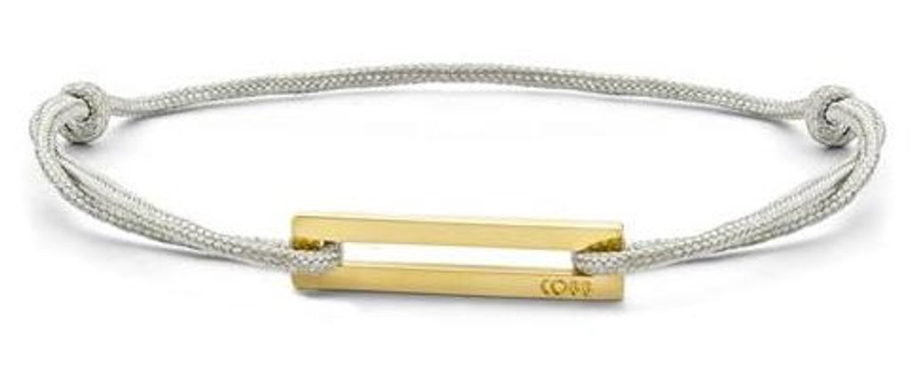 CO88 Collection 8CB-90753 Stalen Armband - Grijs Koord - Verstelbaar - Staal Element - Goudkleurig